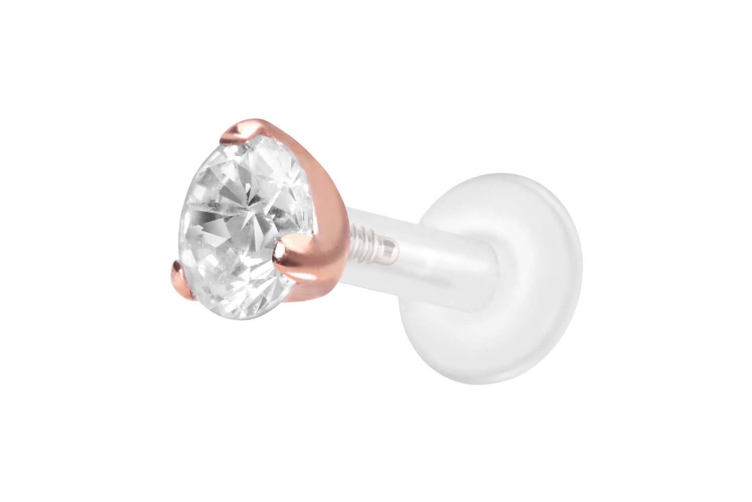 PTFE Labret Piercing mit Innengewinde + Titan-Aufsatz EINGEFASSTER KRISTALL